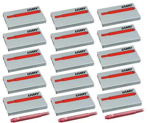 LAMY T10 15er Set Tintenpatronen mit großem Tintenvorrat - geeignet für alle Lamy Patronenfüllhaltermodelle - Inhalt 1,25ml je Patrone - 5 Stück pro Päckchen - Tintenfarbe rot