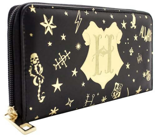 Harry Potter Magique Doré Métallique Symboles Porte-Monnaie Clutch Poche à Monnaie & Porte-Cartes, Noir