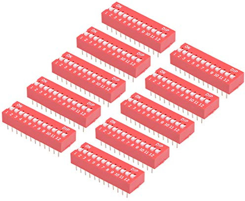 uxcell 10 Pcs Red DIP Switch Horizontal 1-12 Positions 2.54mm Pitch for Circuit Breadboards PCB