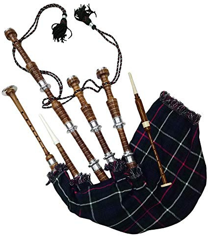 Schottischer Dudelsack aus Palisander, naturfarben, mit silberfarbenen Passepartouts, inkl. Tutorbuch, Tragetasche, Drohne, Schilfrohr, Natur Brown, Mackenzie