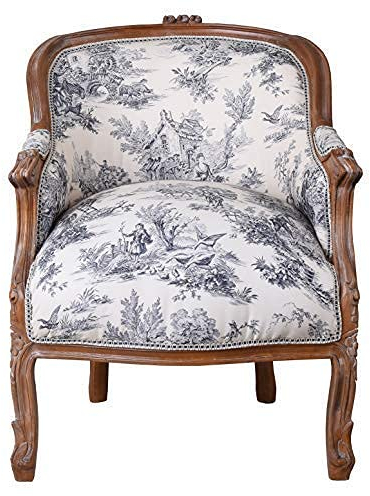 Französischer Sessel Antik Barockstuhl Toile de jouy Ohrensessel Polstersessel cat660g33 Palazzo Exklusiv