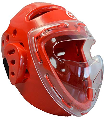 Wacoku WTF Taekwondo-zugelassener Wettkampf-Kopfschutz mit Gesichtsmaske, Größe XS, Rot