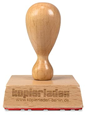 Personalisierbarer Holzstempel 50mm mit eigenem Logo und Text - Adressstempel und Textstempel selbst gestalten - optional mit Tinte und Kissen
