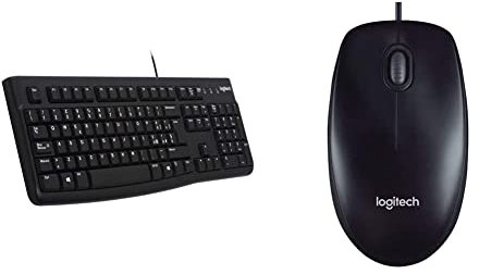 Logitech K120 Tastiera Cablata Per Windows, Usb Plug-And-Play, Tasti Silenziosi Ribassati & M90 Mouse Usb Cablato, 1000 Dpi, Mouse Ambidestro