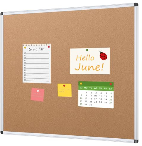 VIZ-PRO Cork Bulletin Board, 48 X 48 Inches, Wall-Mounted Corkboard with Silver Aluminium Frame for School, Office, and Home 4' X 4'