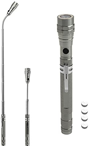 HIBRON Linterna LED Telescópica Flexible con Imán, Metal Macizo, Incluye Pilas de Botón LR44, Extensible hasta 57 cm, Fuerza de Tracción Magnética 3,2 kg