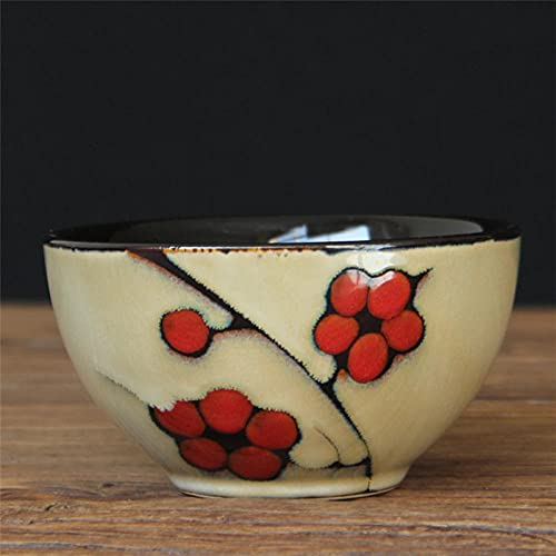Keramikgeschirr Home Rice Bowl Hohe Teller Schüssel japanische Ofen verglaste-Rote Pflaumeblume (4,5-Zoll-Durchmesser 11 cm)