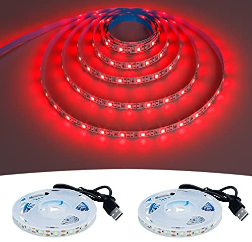 GOMING Tira LED USB 5V Rojo 620nm 240LEDs 2835SMD 4M(2M x 2Piezas) | Alimentado por USB No Impermeable IP20 Luces LED para DIY Gabinete Armario y más