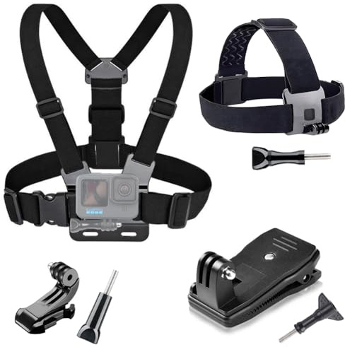 YEHOLDING Kit Harnais Pectoral + Attache Harnais Bandeau pour la tête + Sac à Dos avec Clip Rapide, Compatible avec GoPro, Xiaomi YI, SJCAM, Camppark, AKASO et Autres Actions cam