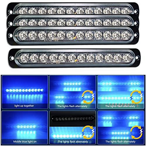 RIGIDON 4 Pz Blu 12 LED Lampada di Emergenza Strobo Barra Luminosa, 12V 24V Impermeabile Luce Lampeggiante per Camion Auto Trattori Elevatori SUV 4x4 Veicolo Barca, Sicuro faretti fendinebbia