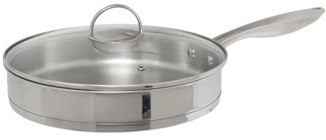 Five - Sauteuse en INOX Haute qualité avec Couvercle en Verre D 28 cm Tous Feux y Compris Induction