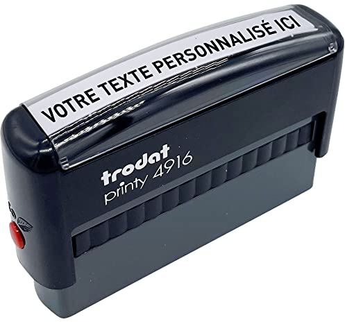 Tampon encreur personnalisable avec votre texte, format adapté pour les chèques, Trodat Printy 4916, dimensions : 70x10 mm, pour 1 à 2 lignes de texte max, encre incluse, rechargeable (Encre noire)