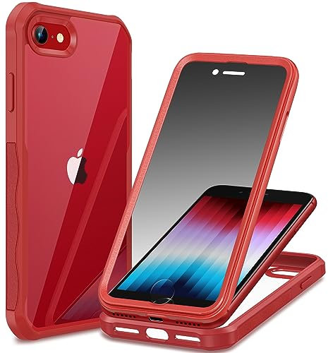 CENHUFO Sichtschutz Hülle für iPhone SE 2020/ SE 2022/ iPhone 8/iPhone 7, 360 Grad Handyhülle Schutzhülle mit Eingebautem Privacy Panzerglas Displayschutz Stoßfest Anti Spy Full Cover Case - Rot