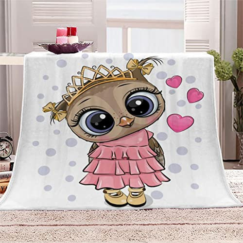 Cartoon-Eule Kuscheldecke Flanell Mikrofaser 3D Kuscheldecke Kinder 130x150 cm Pinkes Kleid Waschbar mit Muster Wohndecke Weiche Warme Fleecedecke Sommer Sofadecke Couchdecke