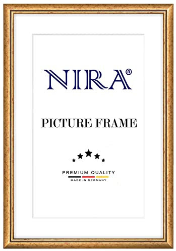 NiRa Massiv Holz Bilderrahmen 50 x 75 cm in Bordeaux Rot Gold | Farbe und Größe wählbar | Rahmen für Poster | Puzzle | Foto collage HD069