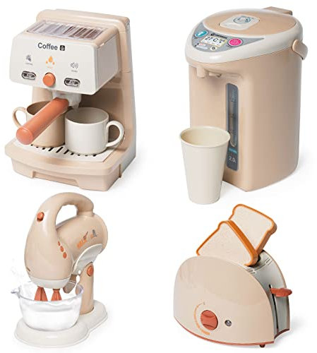Kids Kitchen Play Set Kitchen Appliance Toy Set Role Plays Pretend Kitchens Accessories Set with Coffee Machine Espresso Machine Blender Mixer Toaster Realistic Sounds for Boys Girls 3+