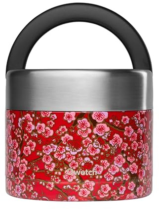 QWETCH - Lunch Box Isotherme Inox avec Poignée - Flowers Rouge 850ml - Boîte Alimentaire Repas Chaud - 5h Chaud et 7h Froid - Etanche & Sans-BPA
