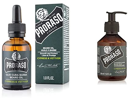 Proraso Aceite barba Cypress & Vetyver, 30 ml, aceite suavizante para barbas largas y rebeldes, para el cuidado barba hombre & Champú para la Barba Cypress Vetyver - 200 ml (400752)