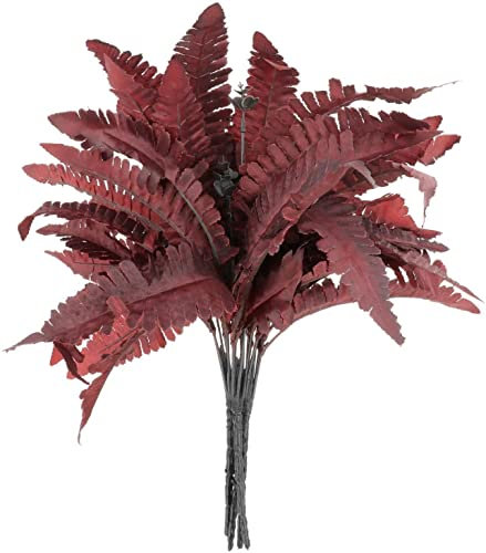 Duiaynke 4 hojas artificiales de helecho, ramo de novia, decoración de jarrones, arreglos florales, manualidades, decoración del hogar (rojo)
