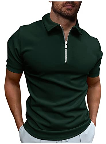 TIMELYE Poloshirt Herren Kurzarm Einfarbig Basic Golf T-Shirt Polohemd Slim Fit T Shirt Sports Shirts Tshirt Sport mit Reißverschluss, 3-dark Green, 5XL