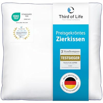 Third of Life Kissen 40x40 inSPIRO, Premium Kissen von Schlafexperten entwickelt, Weiche Kissenfüllung, Sofa-Kissen für Allergiker, Kuschelkissen, Dekokissen für Couch, Bett, 95° waschbar, Sofakissen