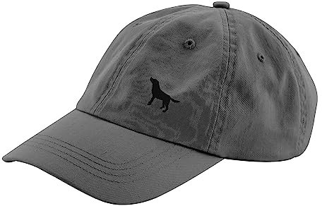 The House Of Dog: Black Labrador Retriever Owner Gift. 100% Washed Chino Cotton Embroidered 6 Panel Unstructured Baseball Cap. Grey