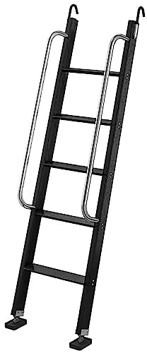 Hochbett Leiter Tragbare Etagenbettleiter for Wohnheime im Wohnmobil mit Handlauf, 5-stufige Aluminium-Betttreppe in Schwarz/Silber, mit Haken und Gummifußpolstern ( Color : Black , Size : 170cm(66.9i