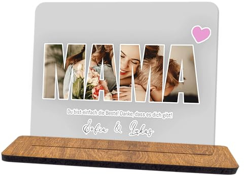 codiarts. Foto Geschenk Acryl Glas Bild personalisierbar mit eigenem Foto und Text, DIN A4 oder A5, optional mit Sockel als Fotogeschenk personalisiert für Sie und Ihn (001 MAMA)