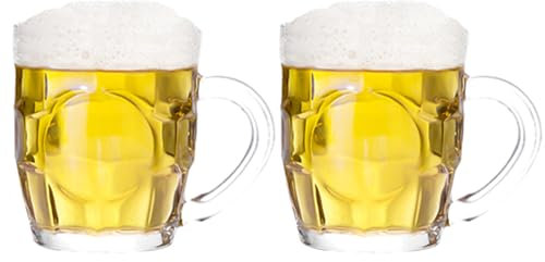 TUSAPAM Dimple Stein Bierkrug-Set, 283.5 g Biergläser mit Griff, Glas-Bierkrug, spülmaschinen- und gefriergeeignet, klar und stabil, 2er-Set
