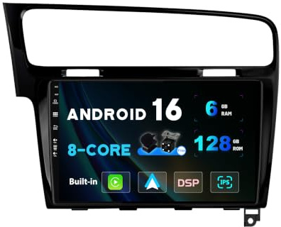 SXAUTO Android 16 - [6G+128G] - IPS Autoradio pour Golf 7 (2013-2018) - sans Fil Carplay/Android Auto/DSP - LED Caméra + MIC - 10.1 Pouce 2 Din - Dab Volant 360-CAM Fast-Boot AHD WiFi Bluetooth