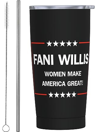 Melbrakin Fani Willis Make America Great Gobelet avec couvercle et paille Gobelet isolé sous vide en acier inoxydable de 20 oz Tasses à café réutilisables Tasse de voyage