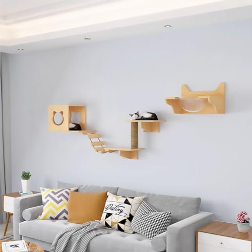 DIY-Katzen-Wandregal-Set, Katzen Kletterwand, Kletterwand Katzen mit Katzenkratzbaum, Katzenbrücke und Katzenhaus, für Aktivität im Innenbereich von Kitty (Size : Style 3)