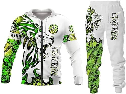 Abito da uomo Leone Lupo 3D stampato Felpa con cappuccio Pantaloni Abito da uomo Autunno Tempo libero Tuta da allenamento Animali Tuta da jogging, XL