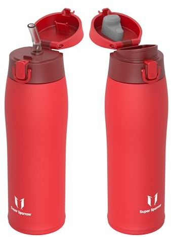 Sparrow Vattenflaska 750ml - Isolerad Termosflaska med Sugrör | Läckfri Vattenflaska, BPA-Fri Termosflaska, Med Piplock & Sugrörlock, Maskindiskbar, TwinSip, Sport, Camping