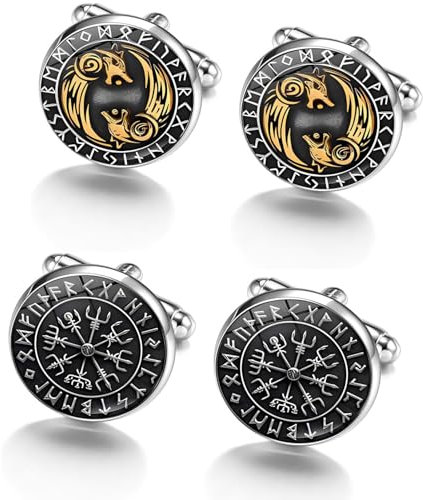 2 Paar Manschettenknöpfe Herren Wikinger Stil Manschetten Knöpfe, Metall Manschettenknöpfe, Männer Hemden Cufflinks Hemd für Manschettenknöpfe, Geschenk für Ehemann Freunden Vater