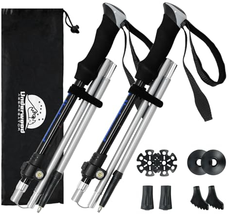 Underwood Aggregator Wanderstöcke Faltbar, 2-Pakete Nordic Walking Stöcke für Damen und Herren, Trekkingstöcke Ausziehbar Ultraleicht, 110-130 cm Wanderstock Ausziehbar für Kinder und Erwachsene