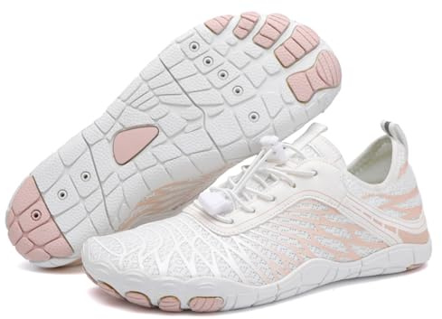 Teechodina Unisex Traillaufschuhe Herren Damen Wanderschuhe Barfußschuhe Laufschuhe Knit Sneaker Fitnessschuhe Fivefinger Zehenschuhe, AA-Weiß, 36