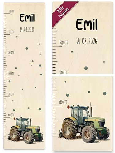 Messlatte - Traktor Kindermesslatte mit Namen und Datum - Geschenk für Kinder Traktorliebhaber - 50-110 cm - Holz - kind traktoren
