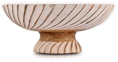 Indus Lifespace Salatschüssel aus Mangoholz, runde Servierschüssel für Lebensmittel, Salate, Obst, Brot – Esstisch und Küchentheke (30,5 x 30,5 x 12,1 cm)