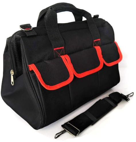 Berfea Pequeña bolsa de herramientas para niños, bolsa de almacenamiento de herramientas de boca abierta ancha, impermeable, organizador de herramientas resistente, bolsa de herramientas con múltiples