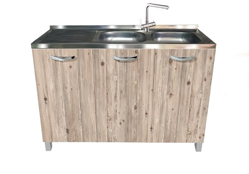MABEL Meuble de cuisine Node Organiseur en bois mélaminé avec évier de support en acier Baignoires à droite avec gouttoir - L 120 cm x P 50 cm x H 83,5 cm