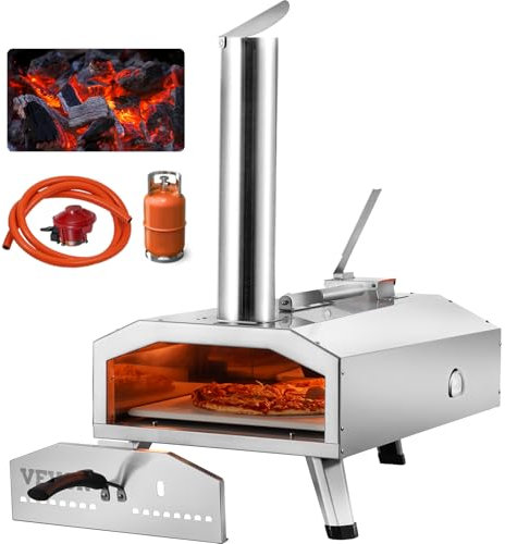 VEVOR Forno per pizza a doppio combustibile per uso esterno, forno portatile per pizza da 30,5 cm, alimentato a pellet e gas, con pietra per pizza in cordierite ispessita, gamba pieghevole per