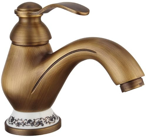 Rubinetto per lavabo Antico in Rame Pieno lavabo Vintage Europeo lavabo da appoggio Rubinetto Doppio Caldo e Freddo Maniglia Singola Girevole, 1 Modello Corto