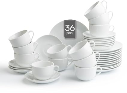 Home4You Kaffee-Service Kaffeegeschirr Geschirrset - 36-tlg. (12 Personen) - Weiß - Porzellan