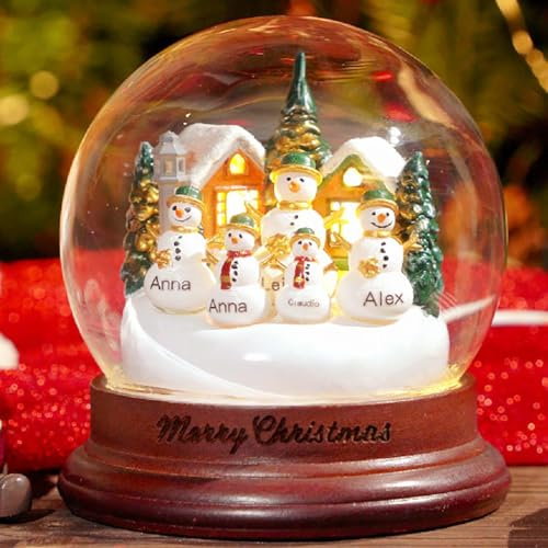 Personalisierte Schneemann-Kristallkugel mit LED-Licht, Familiennamen, Schneemann, Kristallkugel für Heimdekoration, für Kinder, Oma, Mutter, Opa