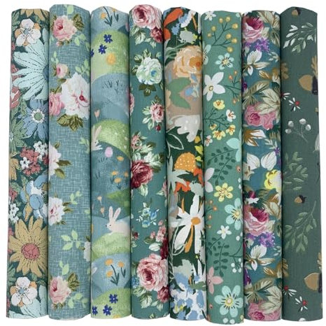 EDGEAM 8 Stück Stoffe zum Nähen 50x50 cm Baumwollstoff Patchwork Stoffe Paket Quiltingstoffe für Quilten DIY Handwerk Scrapbooking (Grün)