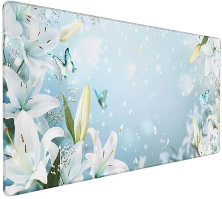 Gaming Mauspad Topographische Lange Mousepad 1200x600x3 mm Schreibtischunterlage Matte mit Rutschfester Basis genähte Rand Tastatur Matte für Büro Schreibtisch Unterlegmatte Blume Schmetterling I T