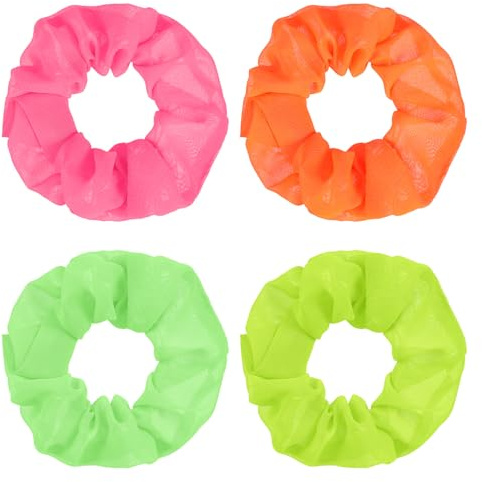 4 Stück Neon Haargummi Scrunchies, Dickes Satin Haar Scrunchies Stylische Elastisches Haarbänder Weich Pferdeschwanzhalter Hair Stirnband für Damen Mädchen Cheerleading Party Outfits Karneval