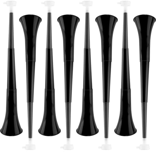 Cagemoga 8 Pack 24 Inch Collapsible Vuvuzela Stadium Horn Plastic Cheering Blow Horn Trumpets Noisemakers for School Sports Events Sports Party Supplies (Black)