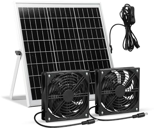 SUNYIMA Solar Ventilator, 15W Wasserdichter Solar Ventilator Kit mit DC Doppelventilator für kleine Hühnerställe, Gewächshäuser, Schuppen, Haustierhäuser, Fensterauspuff